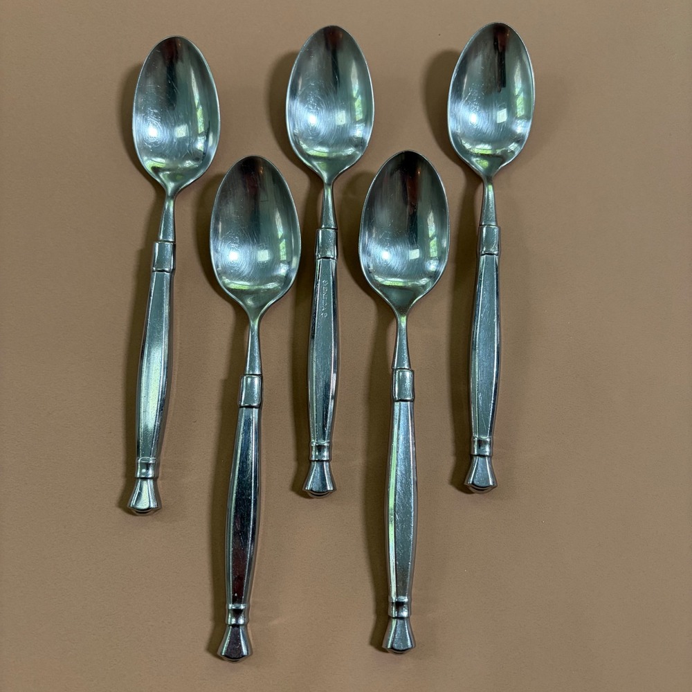 Oneida Act 1 Teaspoons Glossy Stainless Steel Cube Flatware Set of 5 Heirloom